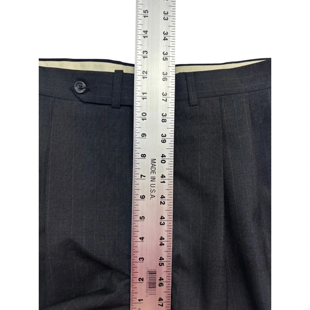 vtg 90s USA Made 40R 34x32 Charcoal Pinstripe 2pc Pant Suit Pleated High Waisted